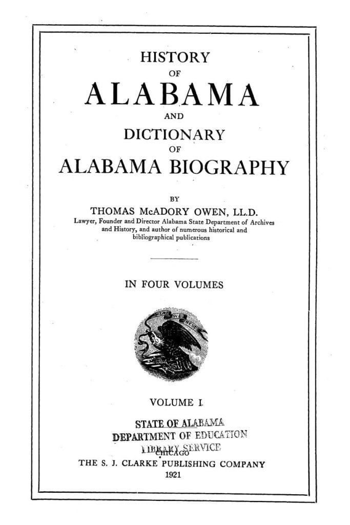 History of Alabama and Dictionary of Alabama Biography vol 1 title page