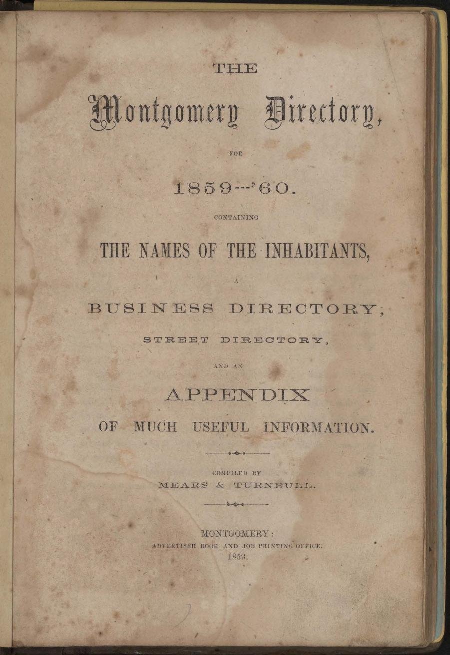 1859-60 City Directory Of Montgomery Alabama — Alabama Genealogy