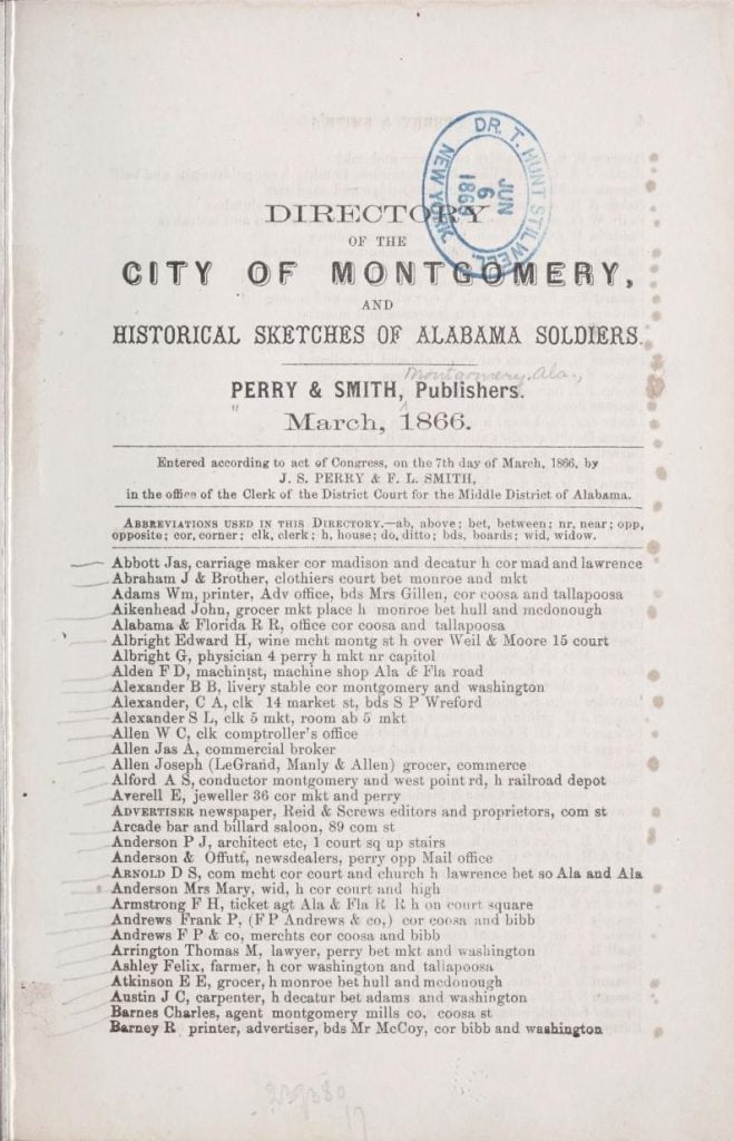 1866 City Directory of Montgomery Title Page