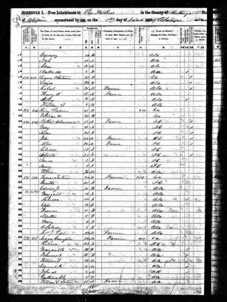Autauga County AL 1850 Census page 80