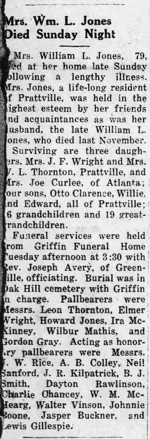 Jones Obituaries, Autauga County, Alabama — Alabama Genealogy