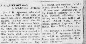 Obituary of J H Apperson, 1934